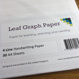 A4 Handwriting Paper Pack 4 Line Style - 30 Loose-Leaf Sheets - Teaching Resource