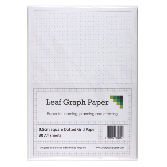A4 Square Dotted Grid 5mm 0.5cm Graph Paper - 30 Loose-Leaf Sheets - Grey Dots