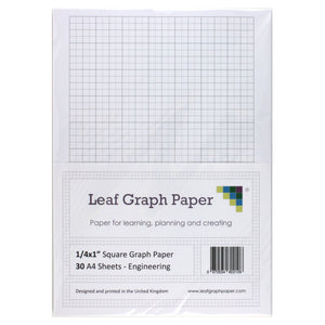 A4 Graph Paper 1/4 Inch 0.25" Squared Imperial - 30 Loose-Leaf Sheets
