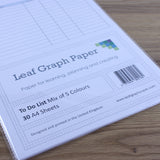 A4 To Do List Pack - Mix of 5 Colours - 30 Loose-Leaf Sheets - Organising - Leaf Graph Paper