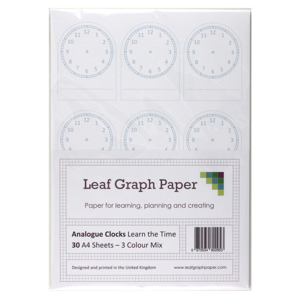 A4 Learn to Tell Time - Analogue Clock Faces - 30 Loose-Leaf Sheets - Teaching Resource - Leaf Graph Paper