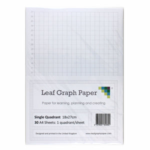 A4 Quadrant Coordinate Paper, Single Quadrant x1, 10mm 1cm Squared, 30 Sheet Pack