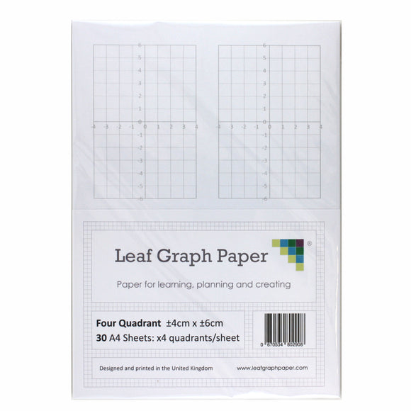 A4 Quadrant Coordinate Paper, Four Quadrant x4, 10mm 1cm Squared, 30 Sheet Pack