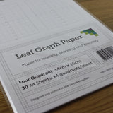 A4 Quadrant Coordinate Paper, Four Quadrant x4, 10mm 1cm Squared, 30 Sheet Pack