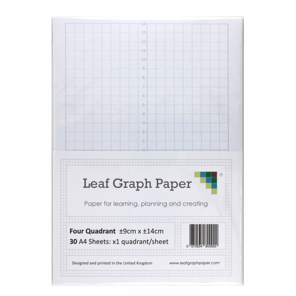 A4 Quadrant Coordinate Paper, Four Quadrant x1, 10mm 1cm Squared, 30 Sheet Pack