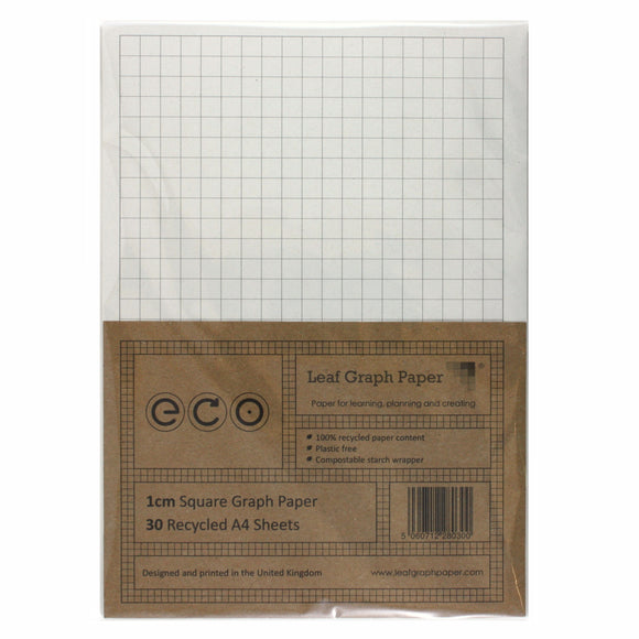 A4 Graph Paper 10mm 1cm Squared, 100% Recycled, Plastic Free, 30 Loose Sheets