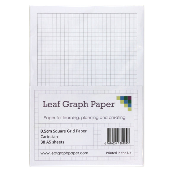 A5 Graph Paper 5mm 0.5cm Squared Cartesian - 30 Loose-Leaf Sheets