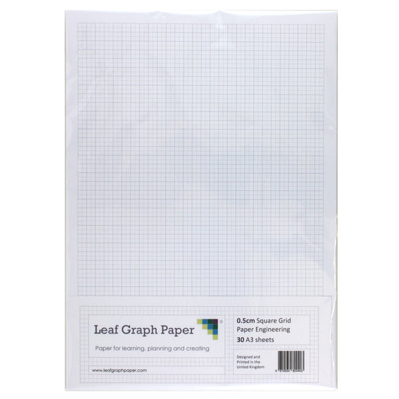 A3 Graph Paper 5mm 0.5cm Squared Engineering - 30 Loose-Leaf Sheets