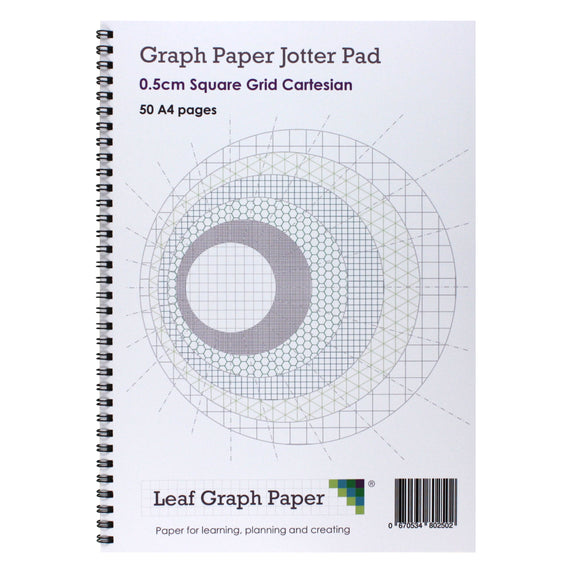 A4 Graph Paper 5mm 0.5cm Squared Jotter Pad, 50 Pages Cartesian Style