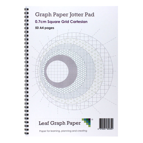 A4 Graph Paper 7mm 0.7cm Squared Jotter Pad, 50 Pages Cartesian Style
