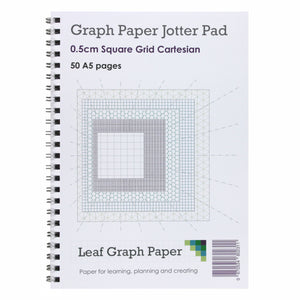 A5 Graph Paper 5mm 0.5cm Squared - Jotter Pad 50 Pages - Cartesian Style
