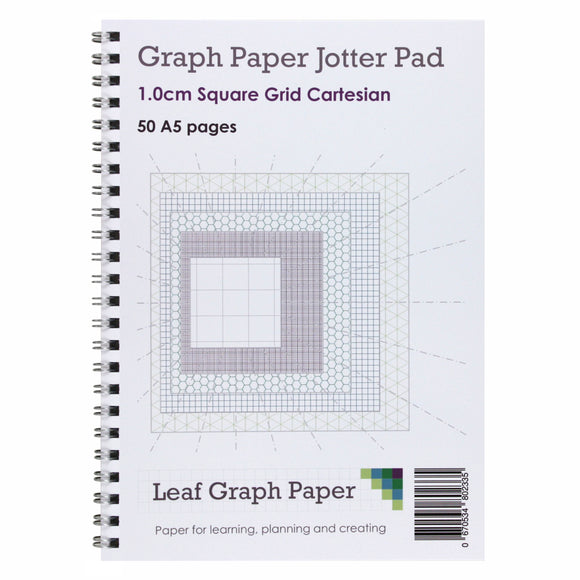 A5 Graph Paper 10mm 1cm Squared - Jotter Pad 50 Pages
