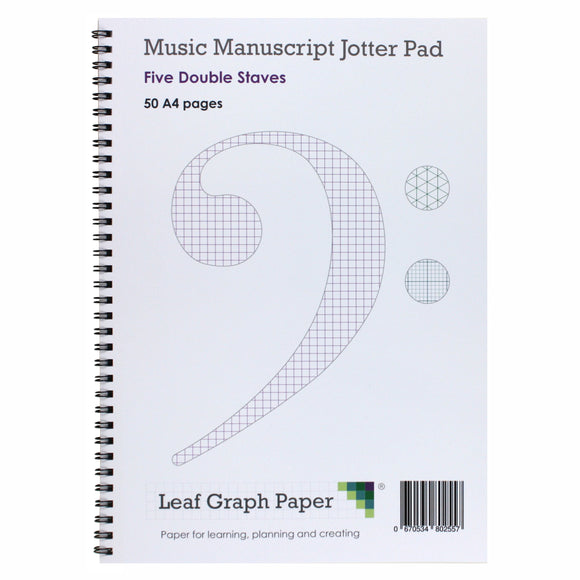 A4 Manuscript Music Paper Double Stave Staff - Jotter Pad 50 Pages