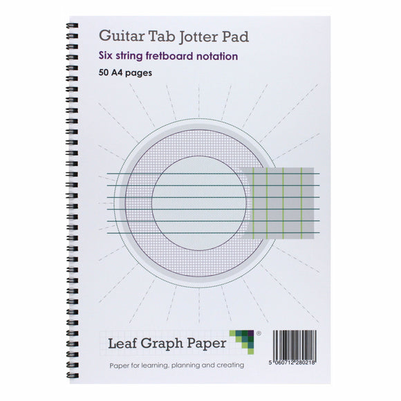 A4 Guitar Fretboard Blank Sheet Music, Six String Fretboard, Jotter Pad 50 Pages