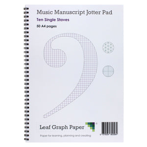 A4 Manuscript Music Paper Single Stave Staff - Jotter Pad 50 Pages