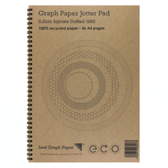 A4 Square Dotted Grid Paper 5mm 0.5cm, 100% Recycled Jotter Pad, 56 Pages