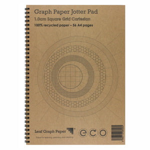 A4 Graph Paper 10mm 1.0cm Squared Cartesian, 100% Recycled Jotter Pad, 56 Pages