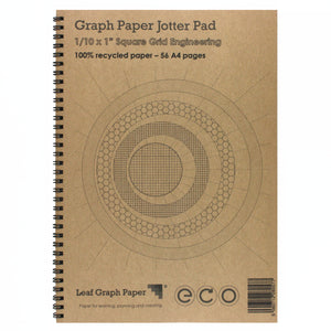 A4 Graph Paper 1/10 Inch 0.1" Squared, 100% Recycled Jotter Pad, 56 Pages