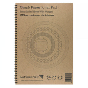 A4 Ruled Lined Writing Paper 8mm, 100% Recycled Jotter Pad, 56 Pages