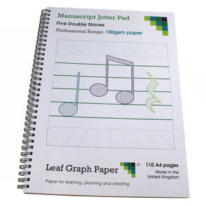 A4 Manuscript Music Paper Double Stave Staff, 110 Page Jotter, 100gsm Paper