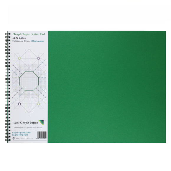 A3 graph paper jotter pad 1mm 0.1cm squared engineering, 60 pages 100gsm