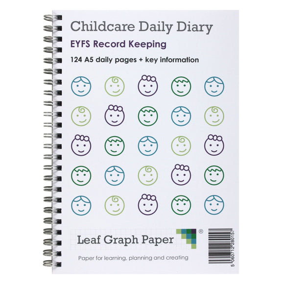 A5 Childcare Daily Diary, Childminder Journal, EYFS 124 Days, Acetate Cover Board Backed